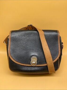 Vintage Celine Paris black pebble tan leather crossbody bag